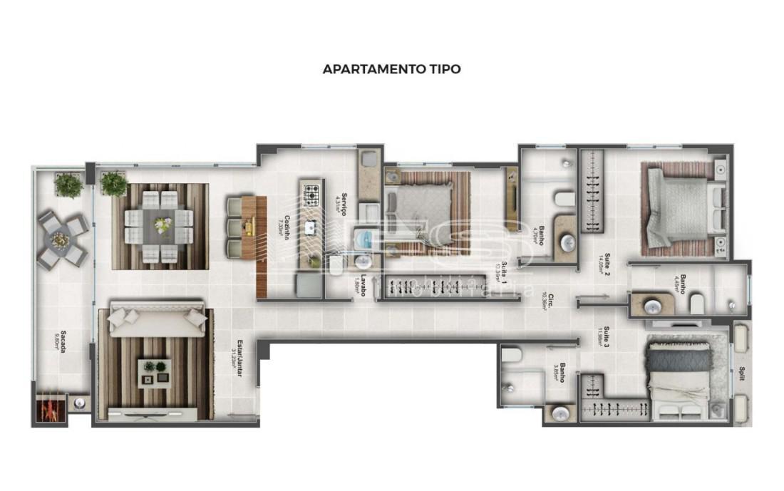 Apartamento com 3 Dormitórios à venda, 143 m² por R$ 1.250.000,00