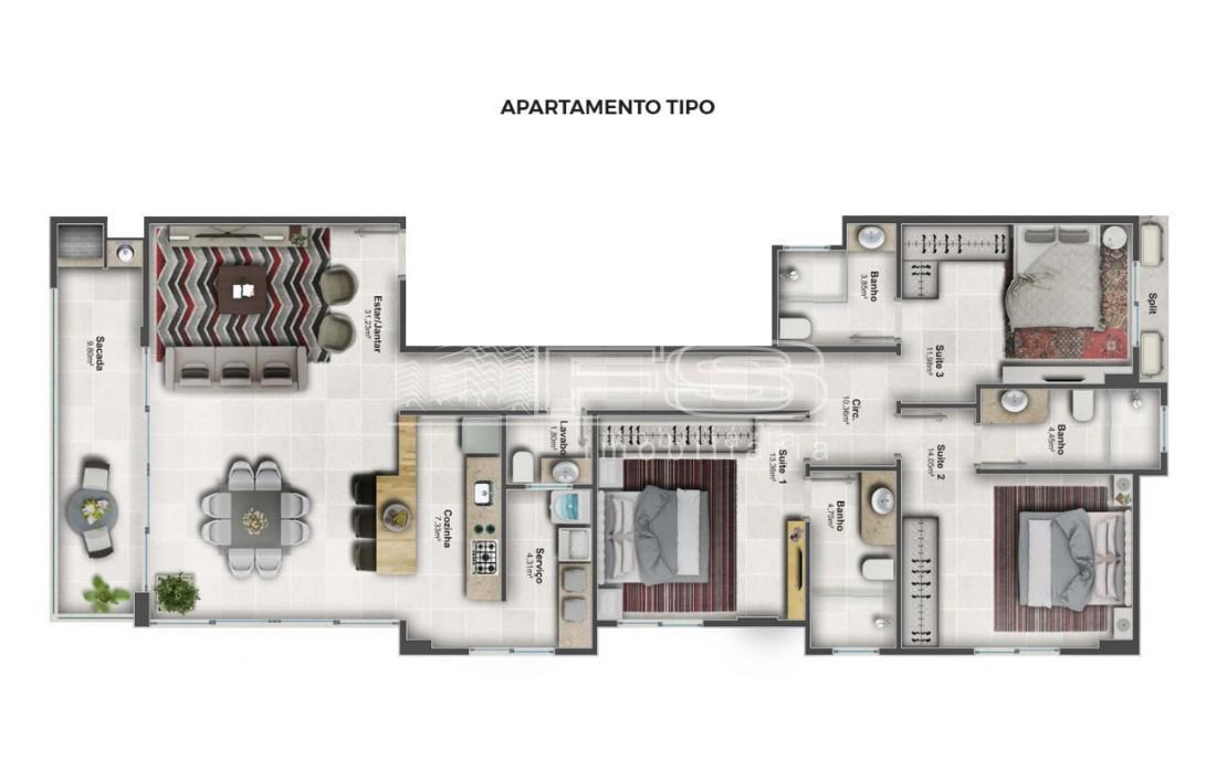 Apartamento com 3 Dormitórios à venda, 143 m² por R$ 1.900.000,00