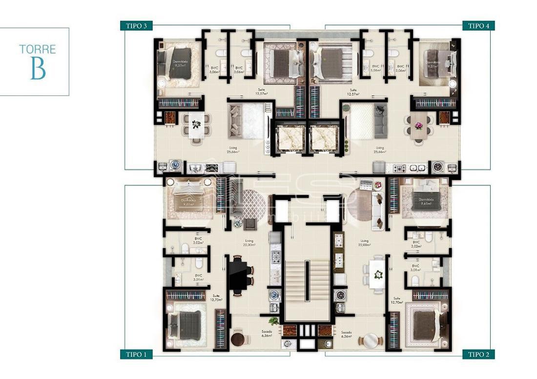 Apartamento com 2 Dormitórios à venda, 66 m² por R$ 622.080,00