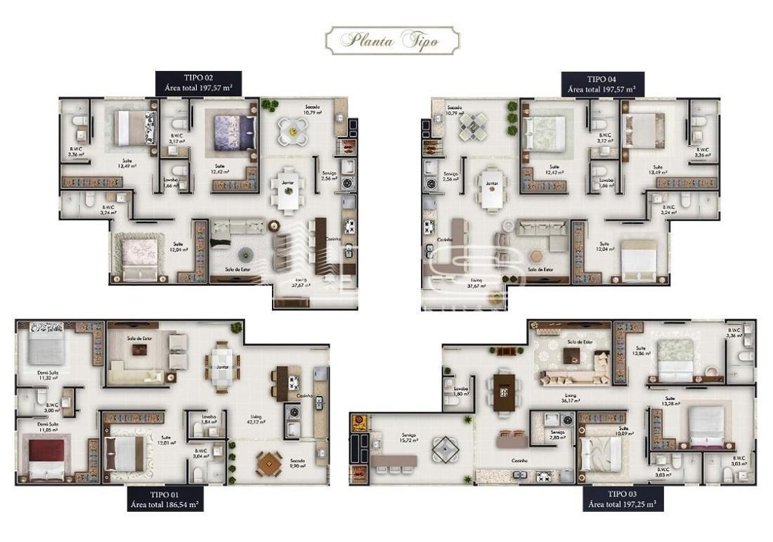 Apartamento com 3 Dormitórios à venda, 186 m² por R$ 1.203.200,00
