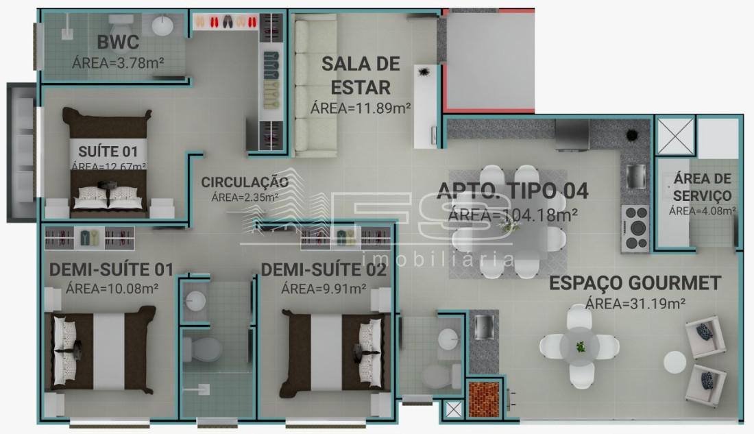 Apartamento com 3 Dormitórios à venda, 104 m² por R$ 1.403.600,00