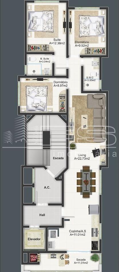 Apartamento com 3 Dormitórios à venda, 93 m² por R$ 829.000,00