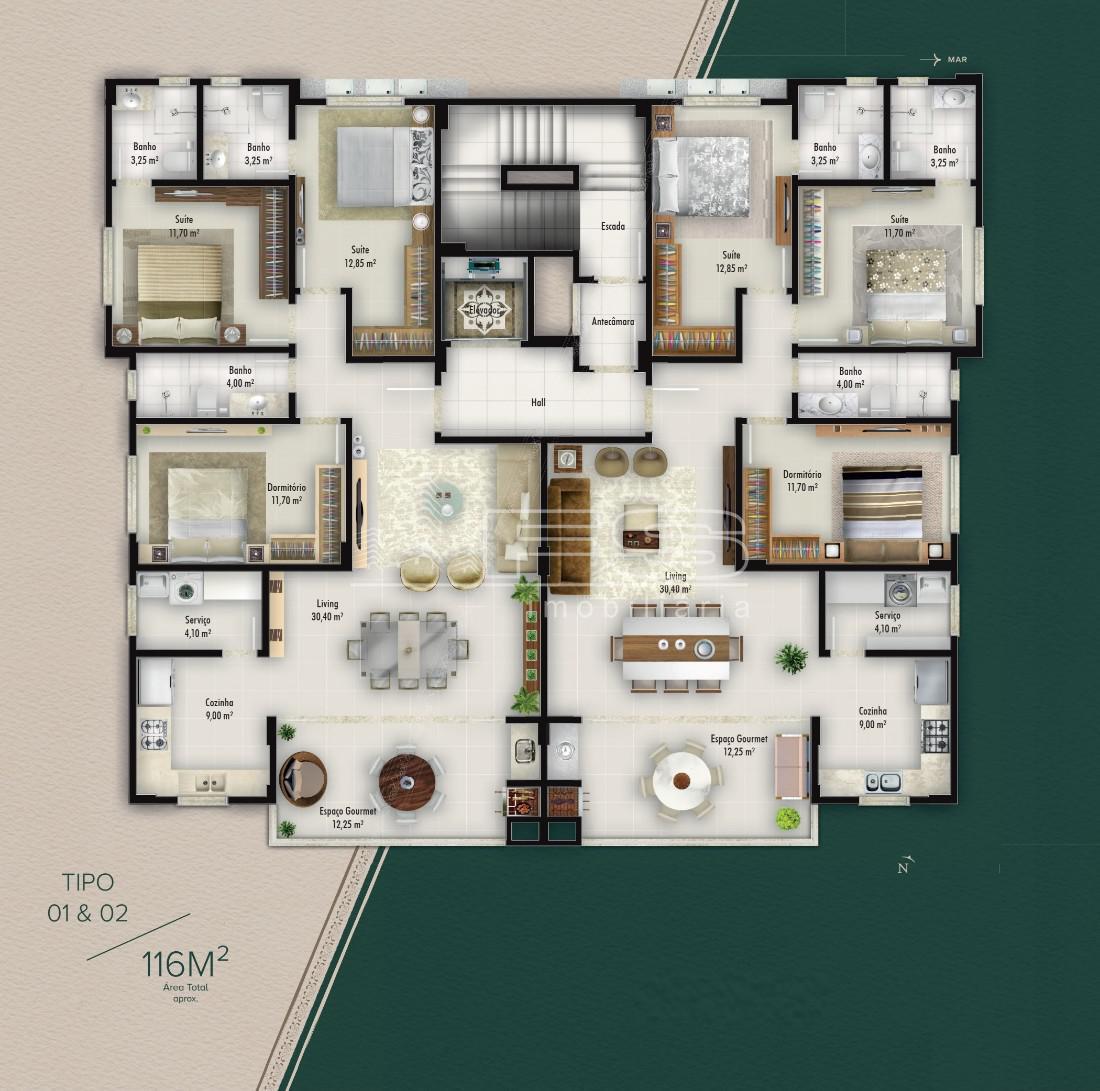 Apartamento com 3 Dormitórios à venda, 115 m² por R$ 600.000,00