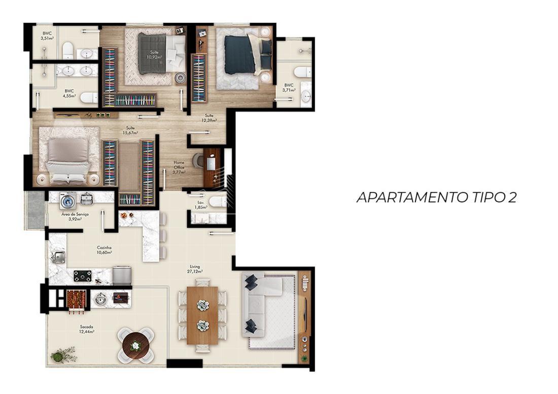 Apartamento com 3 Dormitórios à venda, 131 m² por R$ 1.229.679,00