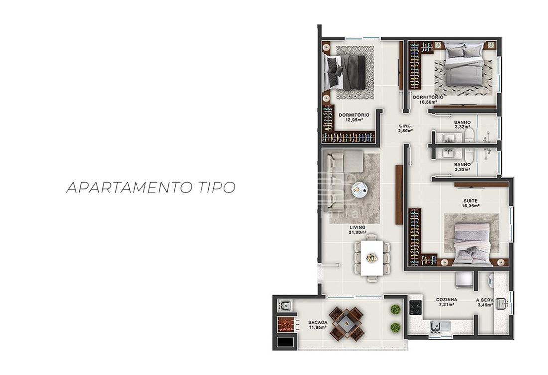 Apartamento com 3 Dormitórios à venda, 105 m² por R$ 1.100.000,00