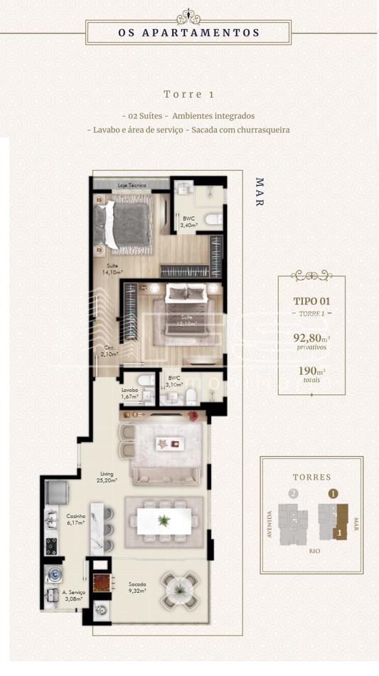 Apartamento com 2 Dormitórios à venda, 92 m² por R$ 989.000,00