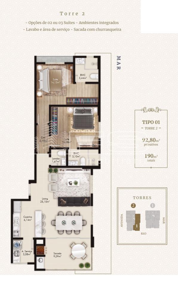 Apartamento com 2 Dormitórios à venda, 92 m² por R$ 1.496.524,00