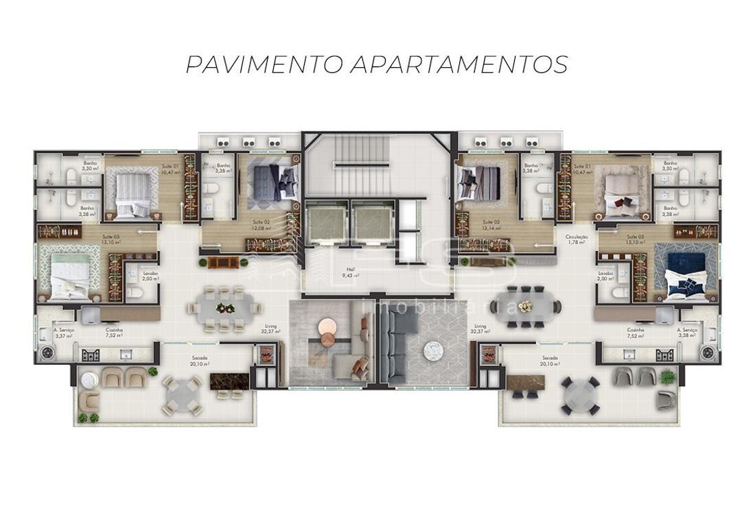 Apartamento com 3 Dormitórios à venda, 129 m² por R$ 1.022.034,00