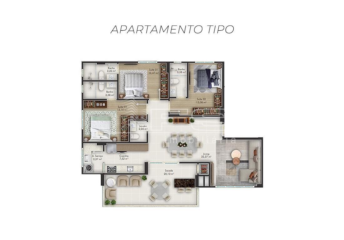 Apartamento com 3 Dormitórios à venda, 129 m² por R$ 1.022.034,00