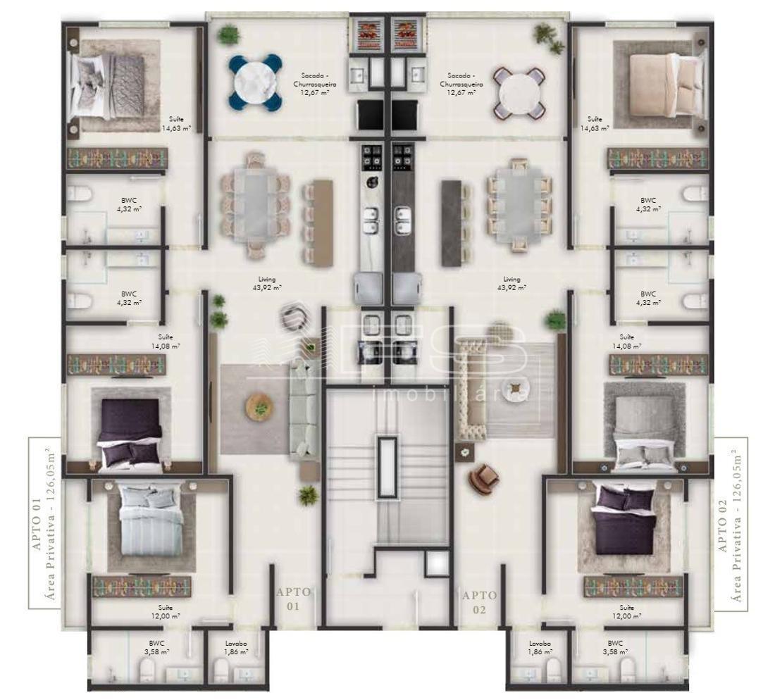 Apartamento com 3 Dormitórios à venda, 126 m² por R$ 926.633,00