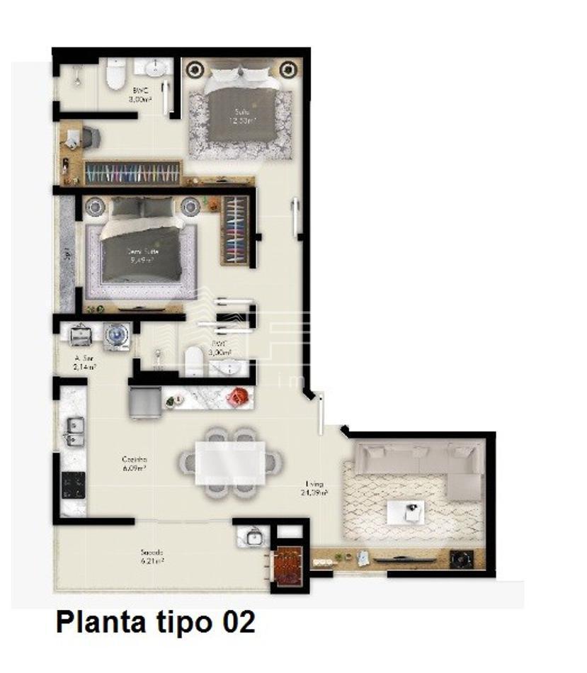 Apartamento com 2 Dormitórios à venda, 70 m² por R$ 653.428,00