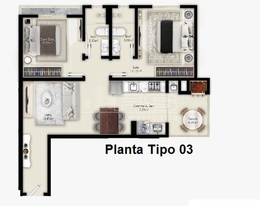 Apartamento com 2 Dormitórios à venda, 70 m² por R$ 653.428,00