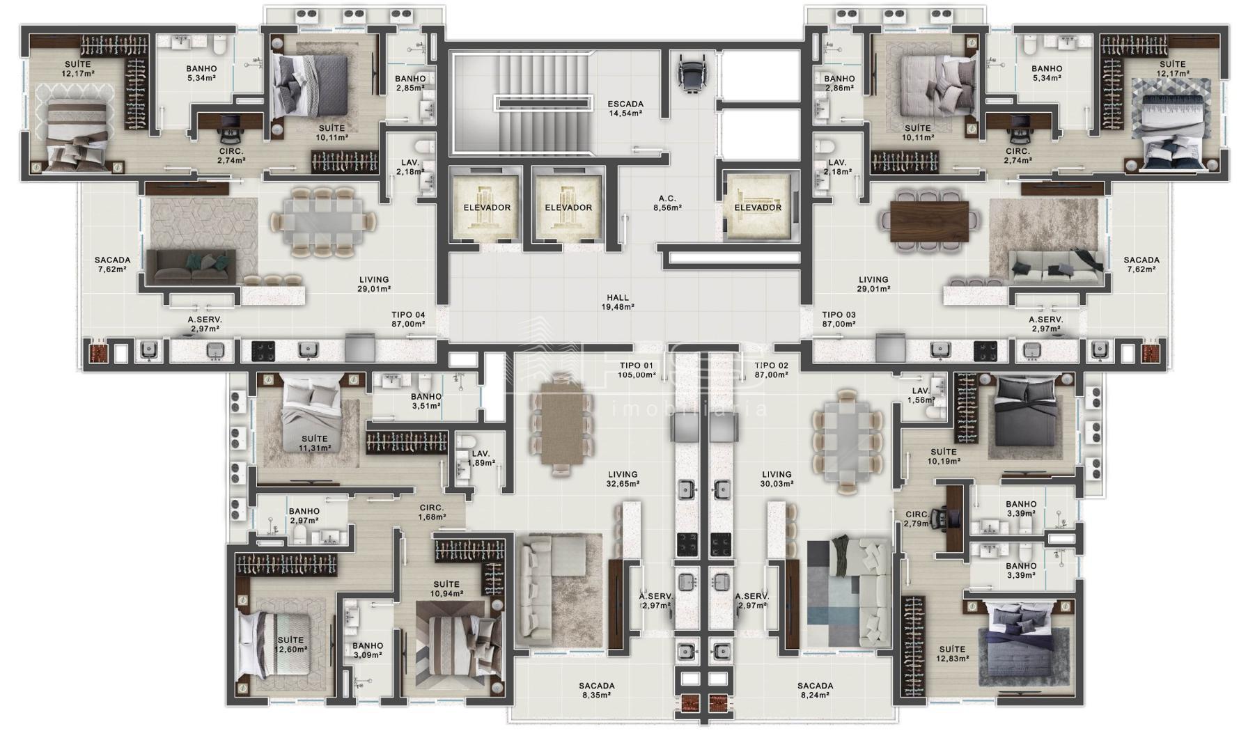Apartamento com 3 Dormitórios à venda, 105 m² por R$ 876.239,00
