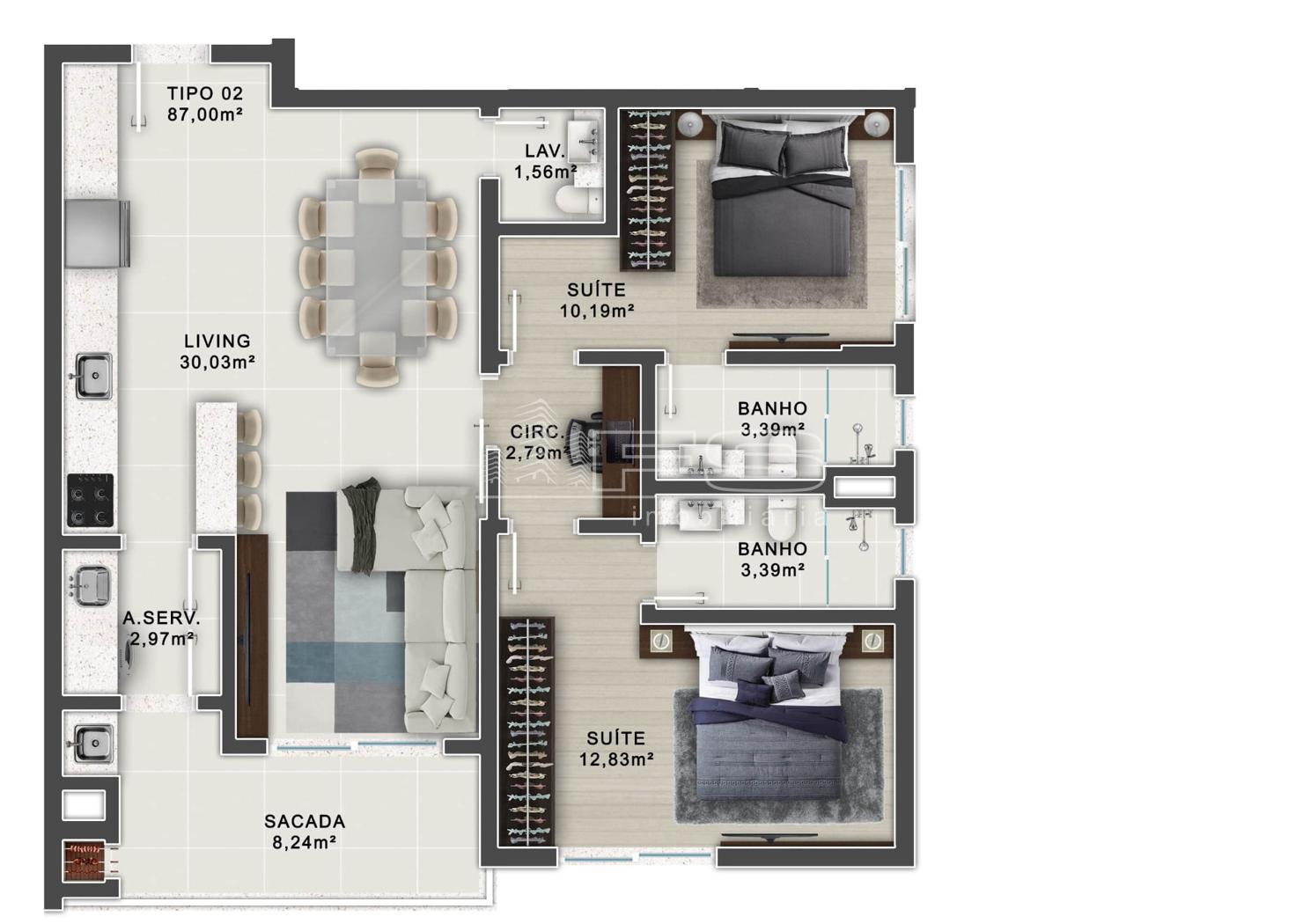 Apartamento com 2 Dormitórios à venda, 87 m² por R$ 622.786,00