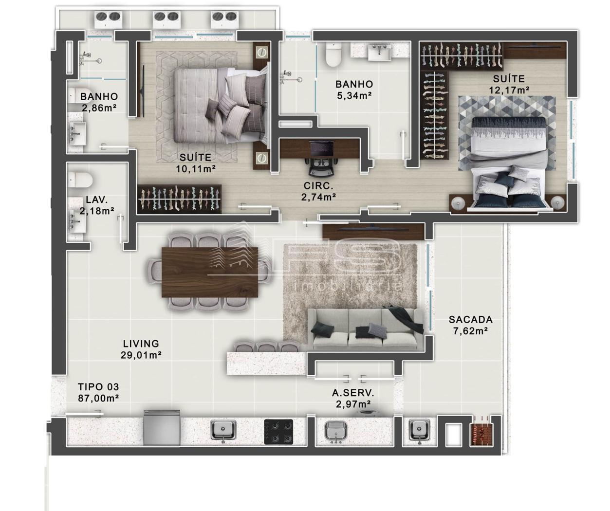 Apartamento com 2 Dormitórios à venda, 87 m² por R$ 678.926,00