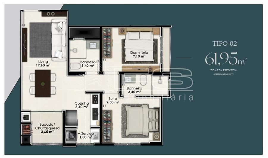 Apartamento com 2 Dormitórios à venda, 61 m² por R$ 465.000,00