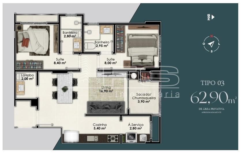 Apartamento com 2 Dormitórios à venda, 62 m² por R$ 605.512,00