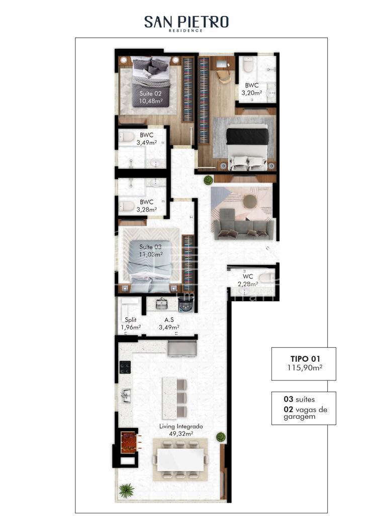 Apartamento com 3 Dormitórios à venda, 116 m² por R$ 1.409.900,00
