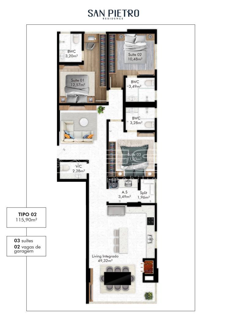 Apartamento com 3 Dormitórios à venda, 116 m² por R$ 1.409.900,00