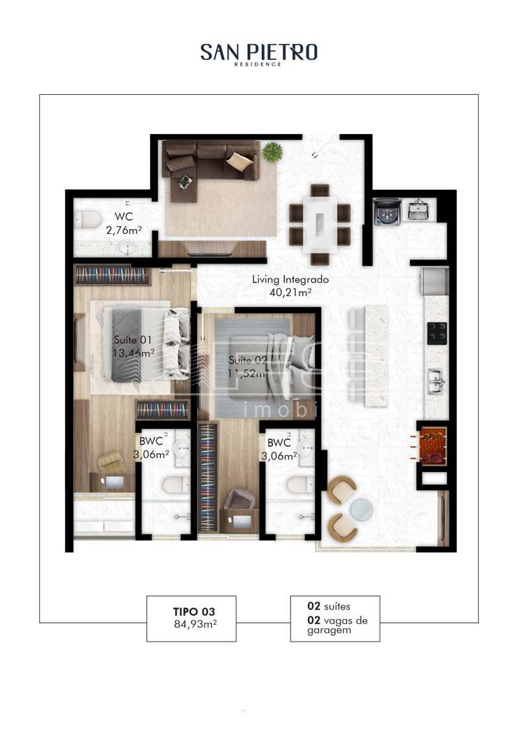 Apartamento com 2 Dormitórios à venda, 86 m² por R$ 819.900,00