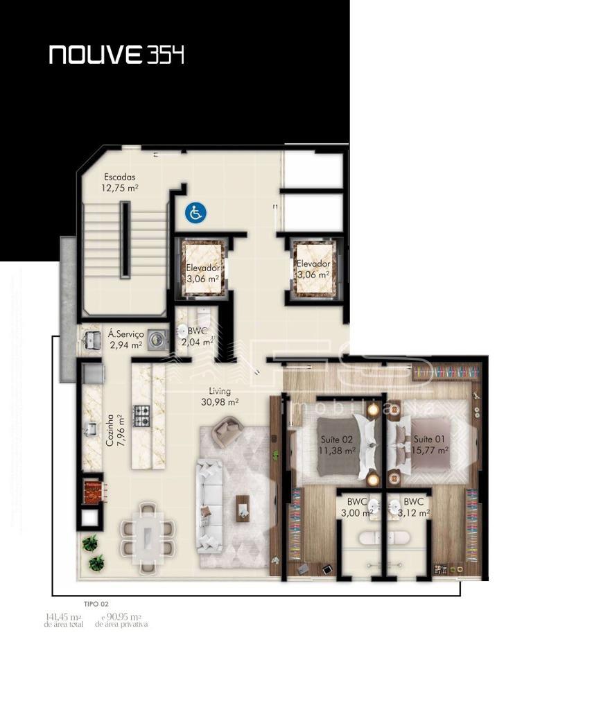 Apartamento com 2 Dormitórios à venda, 90 m² por R$ 779.491,00