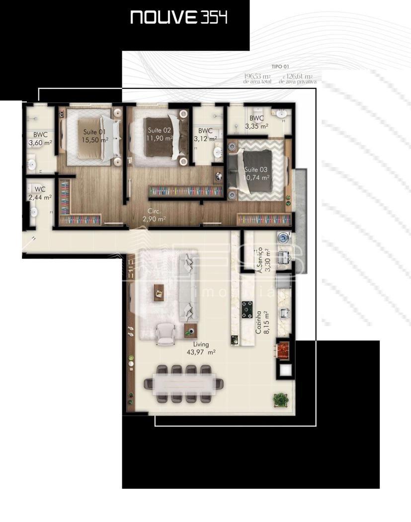 Apartamento com 3 Dormitórios à venda, 126 m² por R$ 1.090.674,00