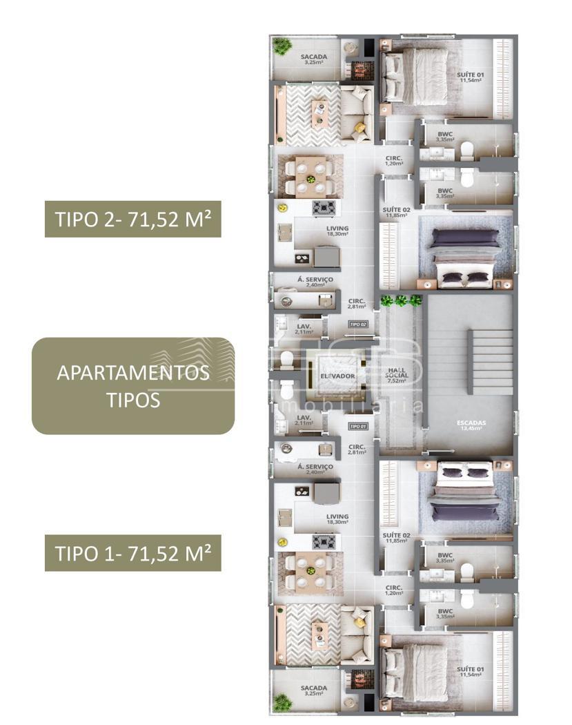 Apartamento com 2 Dormitórios à venda, 71 m² por R$ 645.540,00