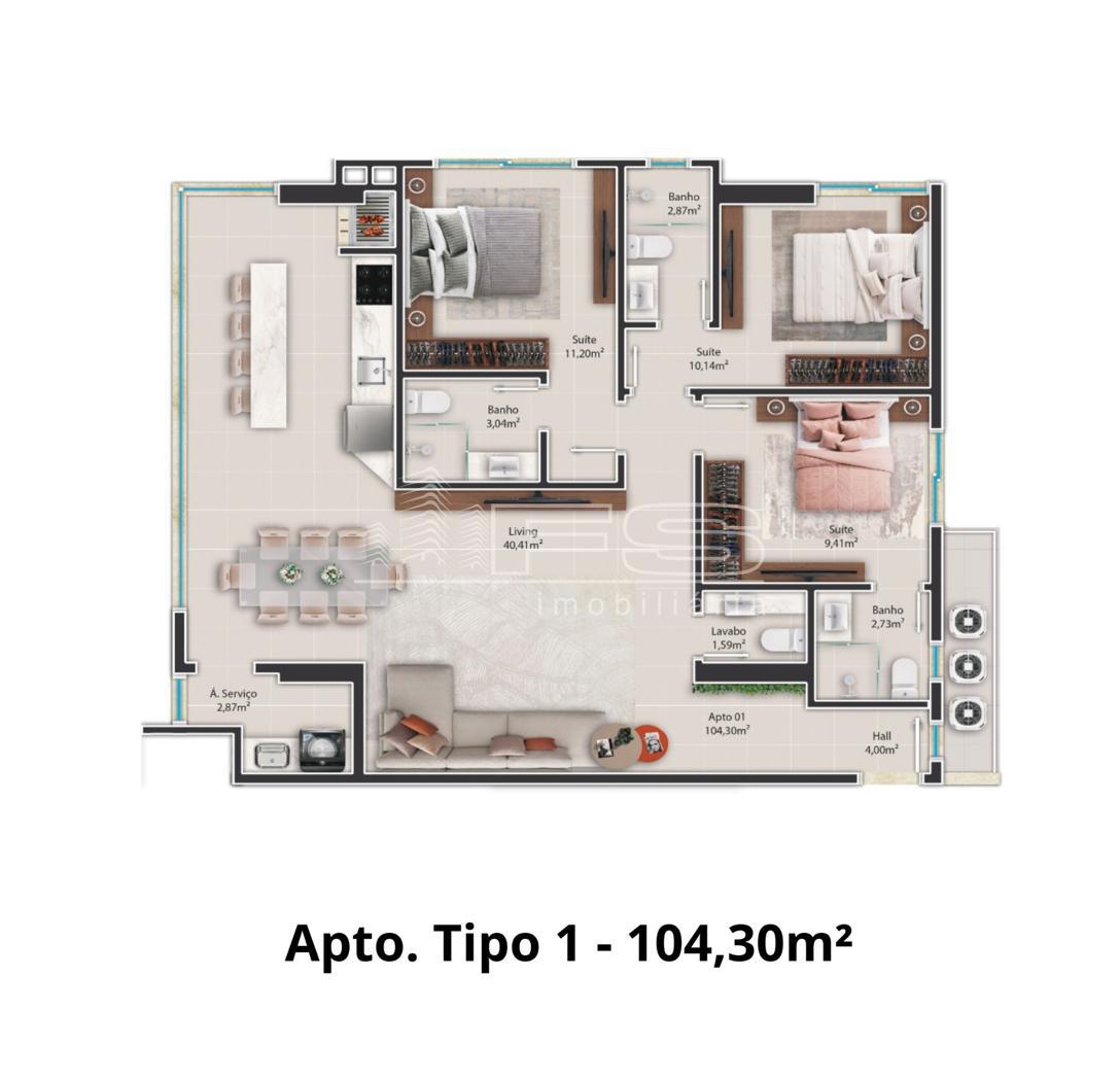 Apartamento com 3 Dormitórios à venda, 100 m² por R$ 1.433.250,00