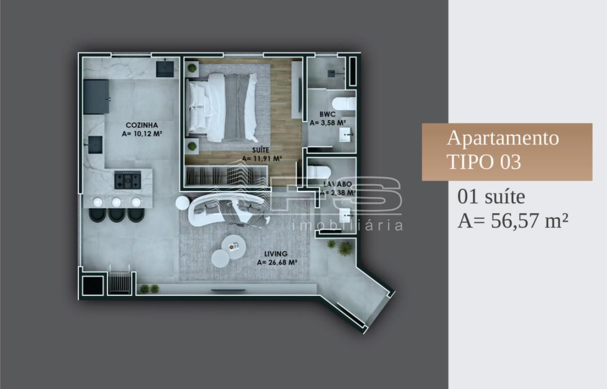 Apartamento com 1 Dormitórios à venda, 56 m² por R$ 572.000,00