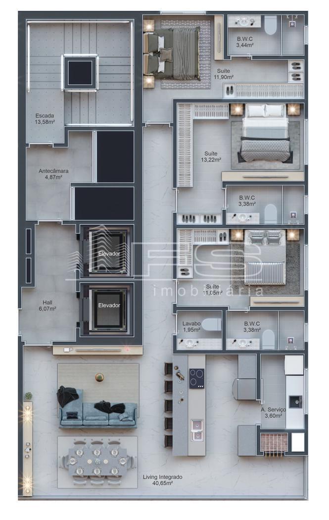 Apartamento com 3 Dormitórios à venda, 118 m² por R$ 1.783.800,00