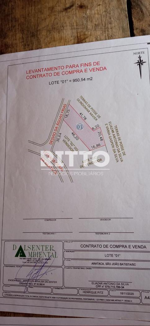 Lote/Terreno de 950m² no bairro Arataca, em São João Batista | Eu Corretor