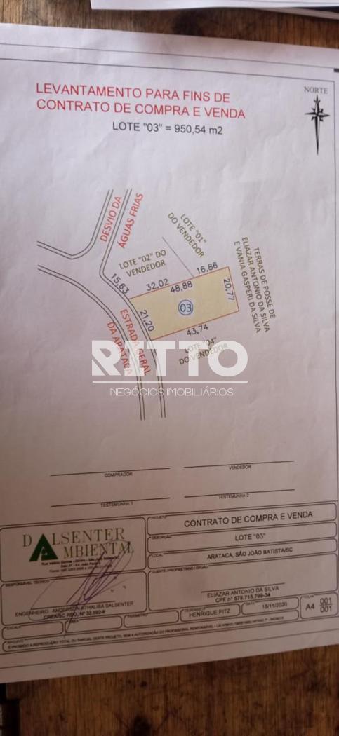 Lote/Terreno de 950m² no bairro Arataca, em São João Batista | Eu Corretor