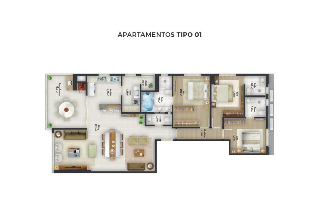 Apartamento de 3 quartos, no bairro Meia Praia, em Itapema | Eu Corretor