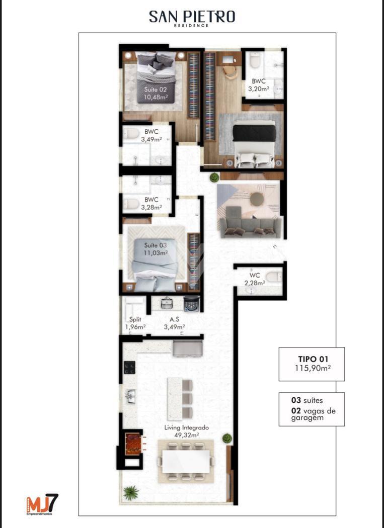 Apartamento de 3 quartos, no bairro Pereque, em Porto Belo | Eu Corretor