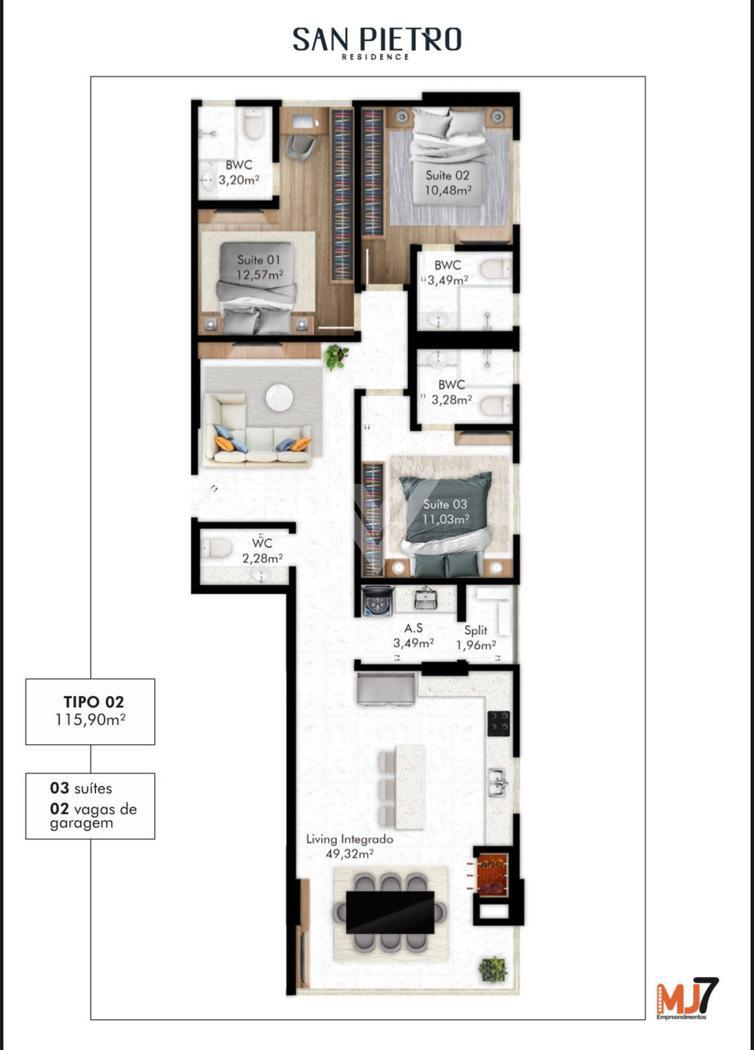 Apartamento de 3 quartos, no bairro Pereque, em Porto Belo | Eu Corretor