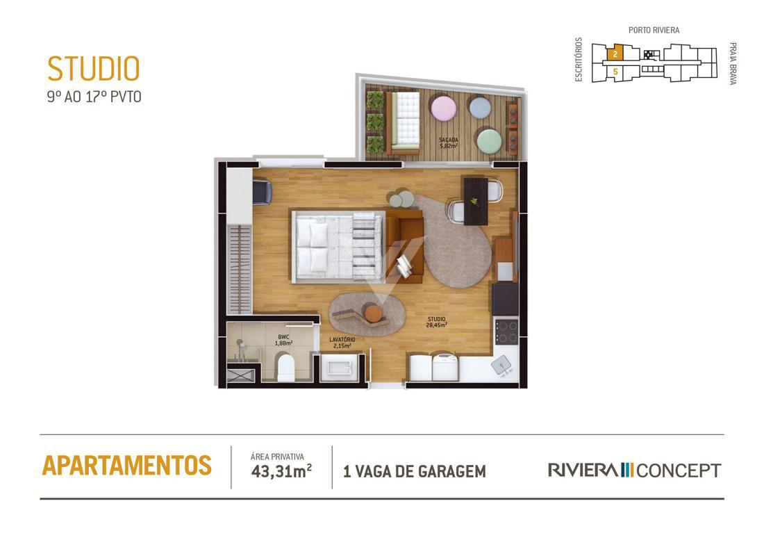 Apartamento de 1 quarto, 42m² no bairro Praia Brava, em Itajaí | Eu Corretor